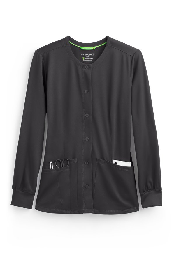 Women's Megan Round Neck Scrub Jacket - Pewter