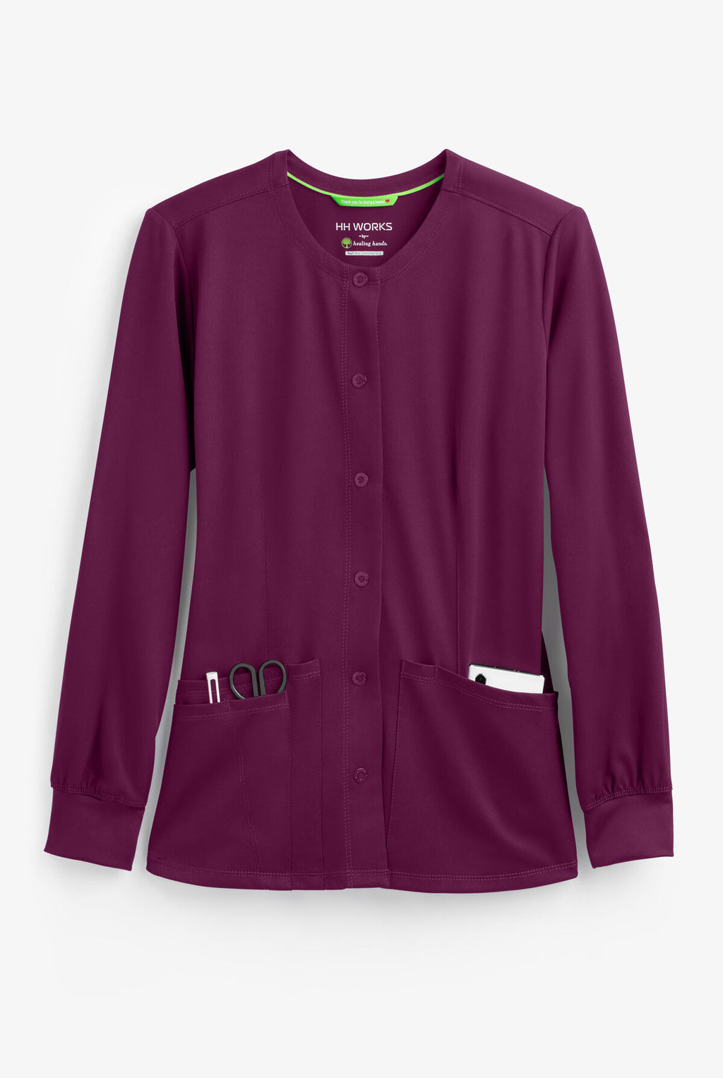 Women's Megan Round Neck Scrub Jacket - Wine