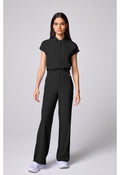 Women's 4-Pocket Dolman Sleeve Collar Neck Wide Leg Scrub Jumpsuit