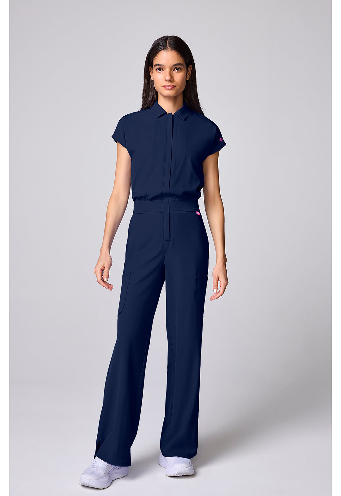 Women's 4-Pocket Dolman Sleeve Collar Neck Wide Leg Scrub Jumpsuit
