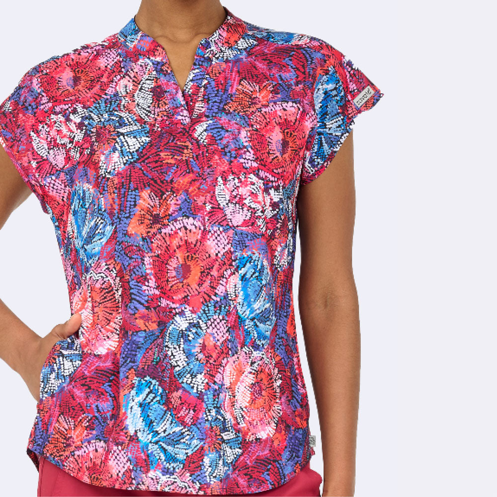 Diana Mandarin Collar Print Top - Tones of Red
