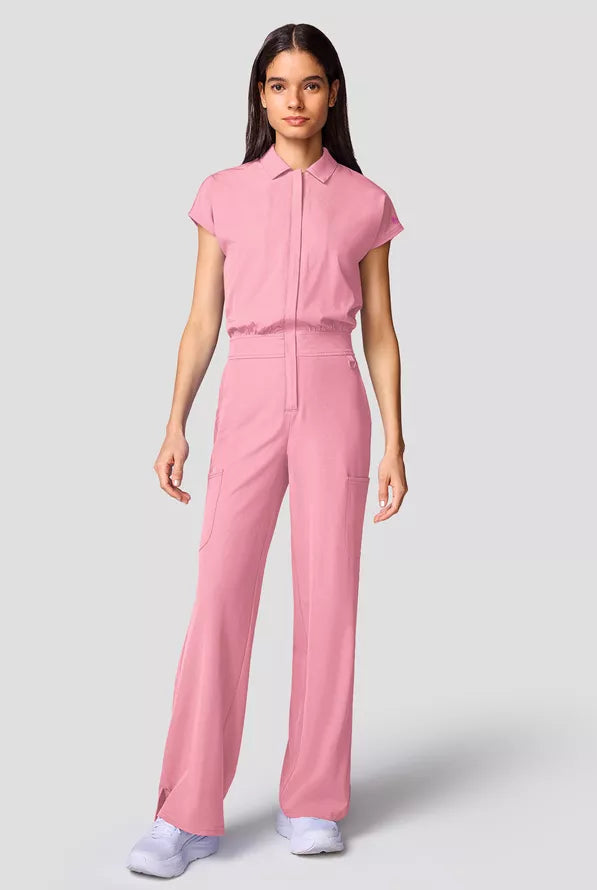 Women's 4-Pocket Dolman Sleeve Collar Neck Wide Leg Scrub Jumpsuit