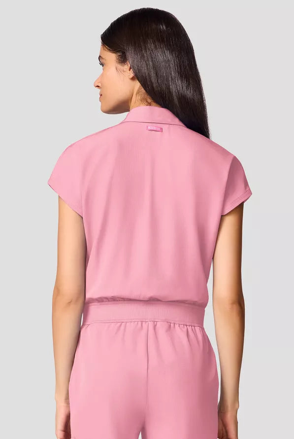 Women's 4-Pocket Dolman Sleeve Collar Neck Wide Leg Scrub Jumpsuit